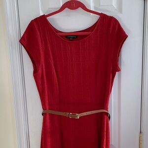 Sharagano Red Dress with Tan Belt